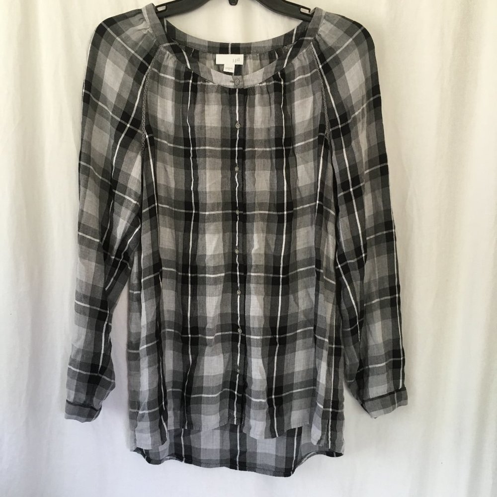 J. Jill Plaid Button Up Scope Neck Blouse Sz Small